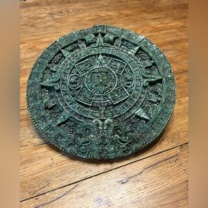 Vintage Boho Faircore Intricate Green Crushed Malachite Aztec Calendar Wall Art